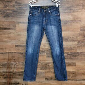 American Eagle Jeans 30x34 Slim Straight Ripped Medium Dark Wash Cotton Denim